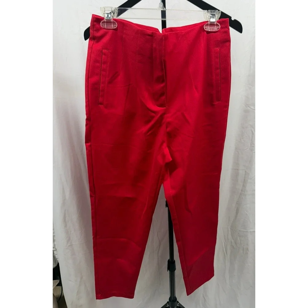 Milk & Honey Women's Red XL High Waist Cigarette Ankle Pants with Seam Detail